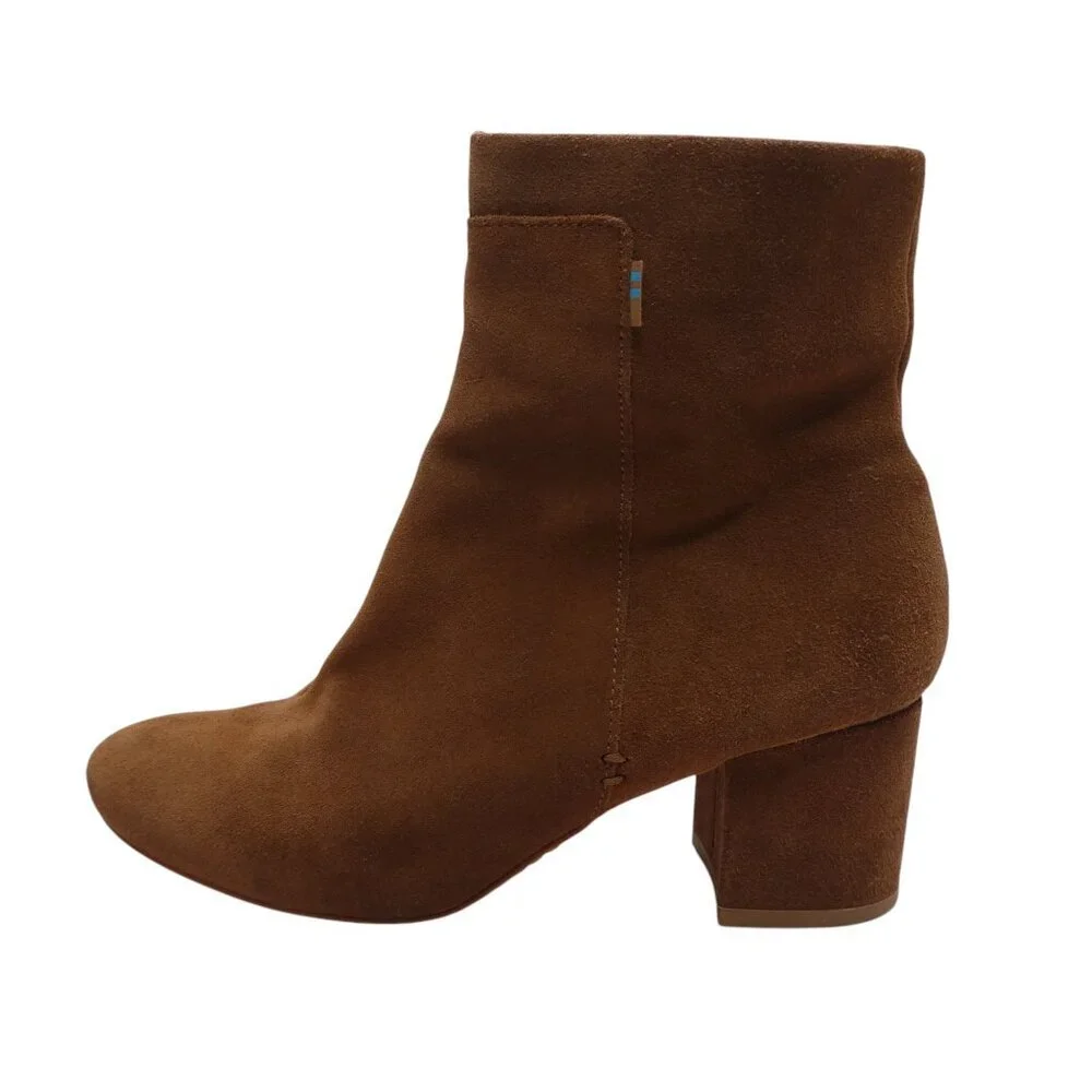 Toms Evie Brown Suede Heeled Ankle Boots Womens 7.5‎